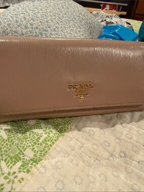 Prada Saffiano or Vitello Move leather long continental flap wallet in blush